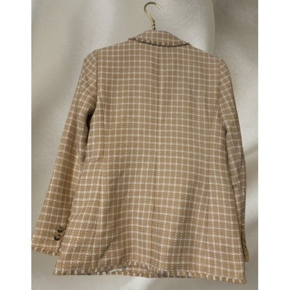 Ann Taylor Women's Plaid Fringe Tweed Blazer Size‎ 2 Tan White Classic - Picture 4 of 7